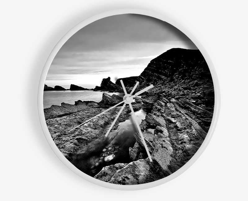 B n W Cliffs Around The Ocean Clock - Wallart-Direct UK