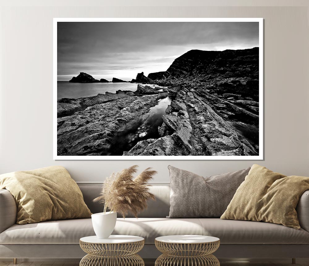 B N W Cliffs Around The Ocean Print Poster Wall Art