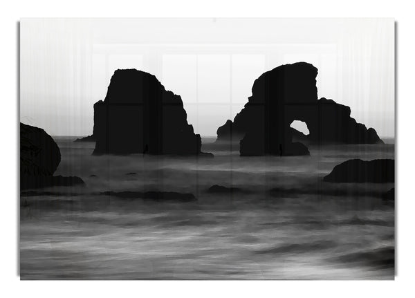 Black And White Ocean Rocks Sunset Canvasb L