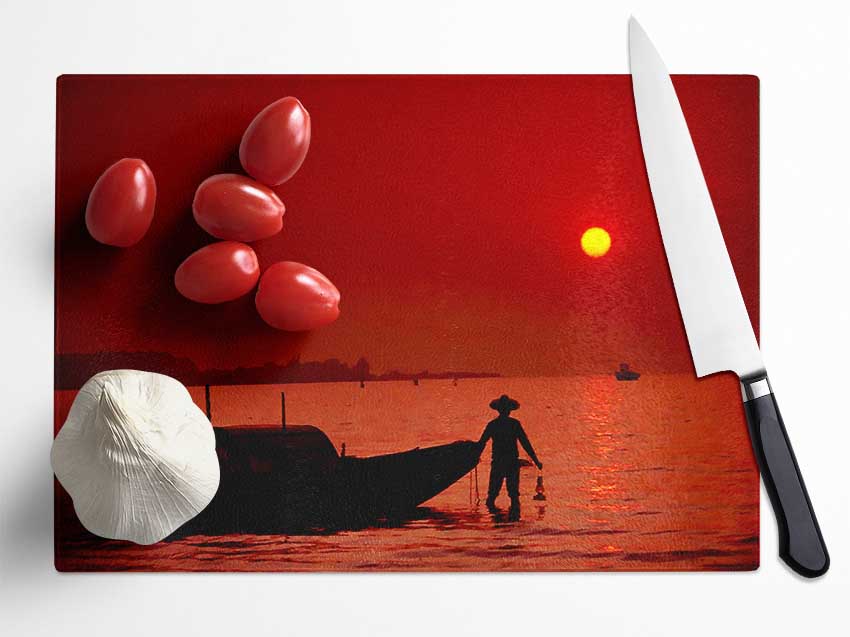 Red Fishermans Ocean Glass Chopping Board