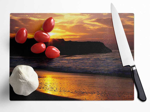 Sun Down Over Ocean Glass Chopping Board