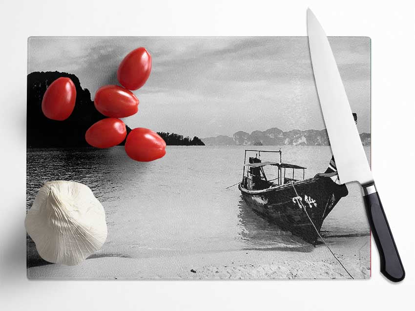 Fishermans Boat B n W Glass Chopping Board