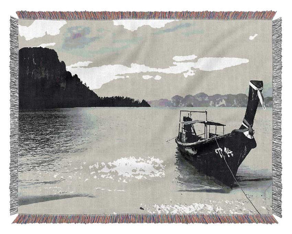 Fishermans Boat B n W Woven Blanket