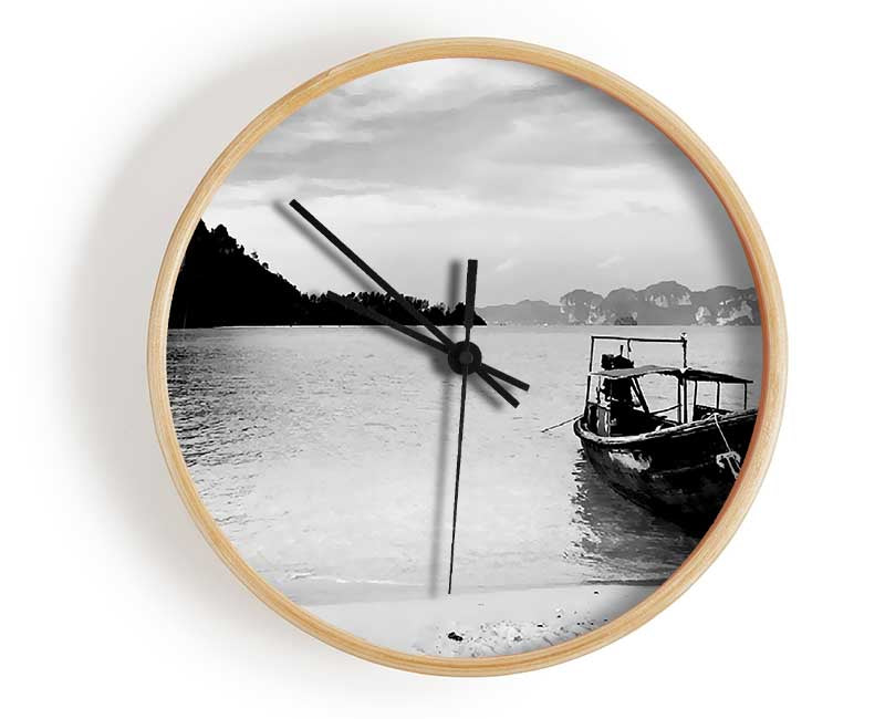 Fishermans Boat B n W Clock - Wallart-Direct UK