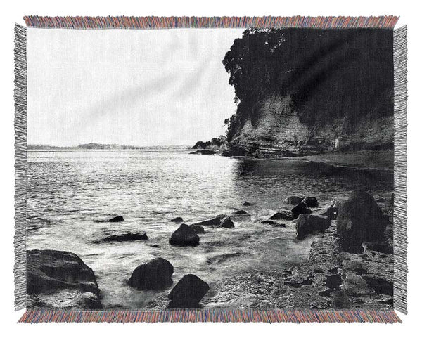 Black And White Sparkle Ocean Rocks Woven Blanket