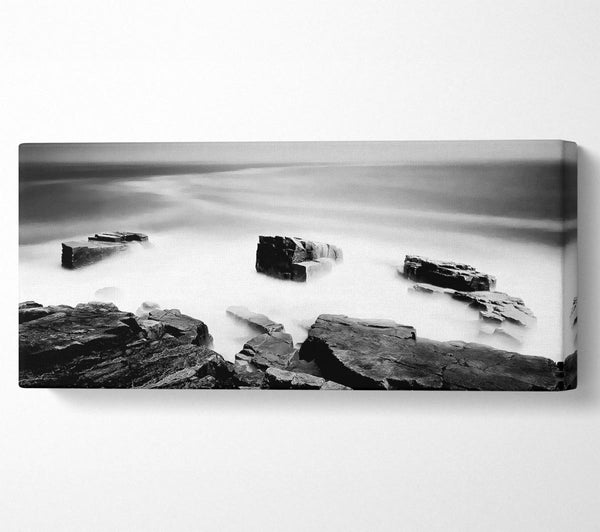 Misty Ocean Rocks Black n White