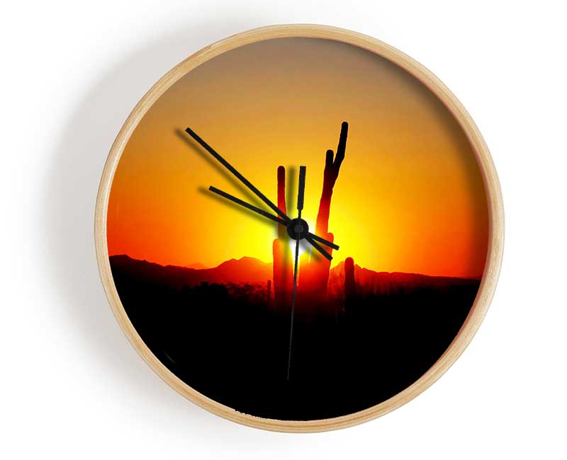 Red Cactus Sunrise Clock - Wallart-Direct UK