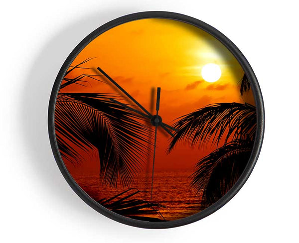 Orange Palmtree Sun Clock - Wallart-Direct UK