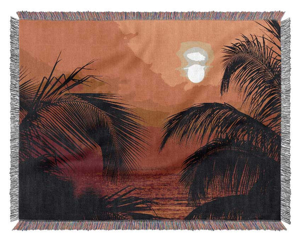 Orange Palmtree Sun Woven Blanket