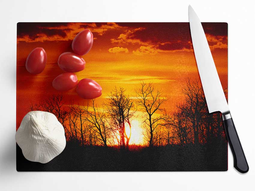 Orange Sunset Treeline Glass Chopping Board