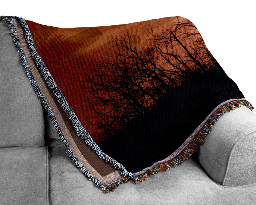 Orange Sunset Treeline Woven Blanket