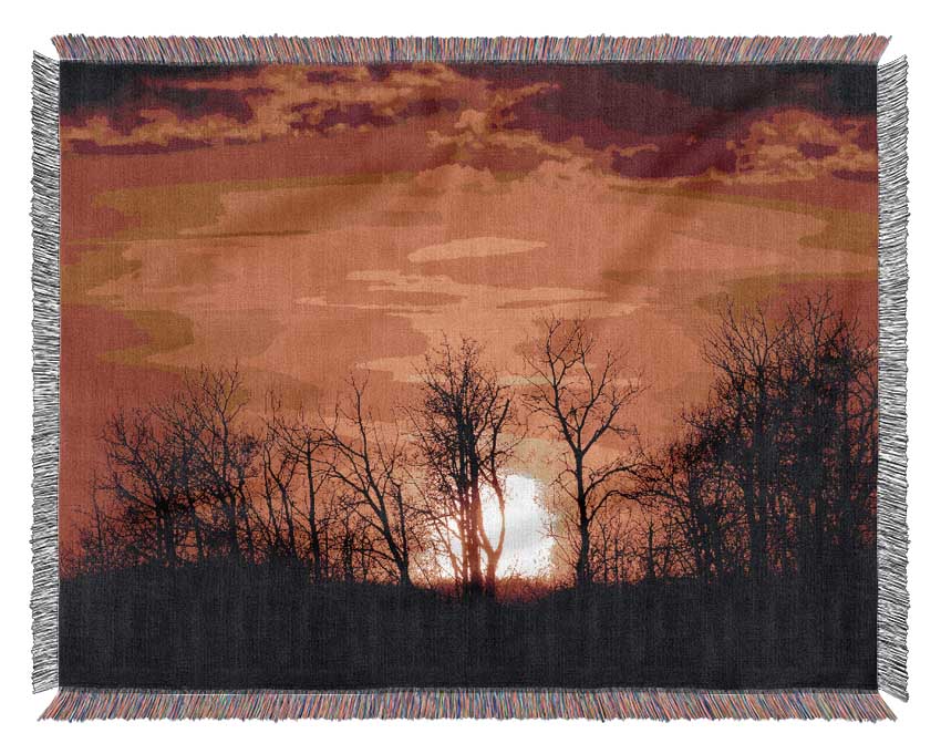 Orange Sunset Treeline Woven Blanket