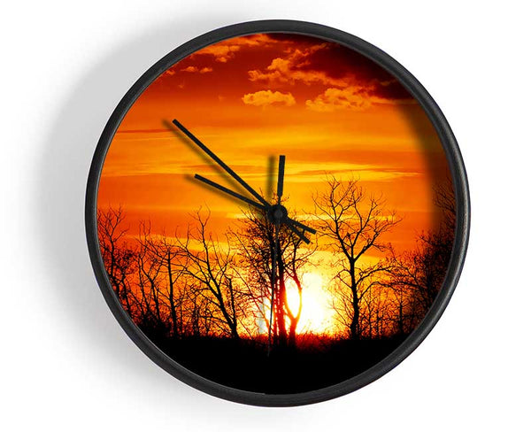 Orange Sunset Treeline Clock - Wallart-Direct UK