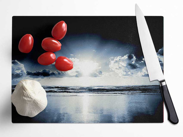 Blue Ocean Sunrise Glass Chopping Board