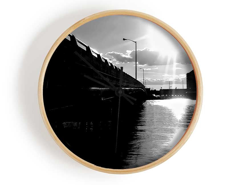 The Pier Above B n W Clock - Wallart-Direct UK