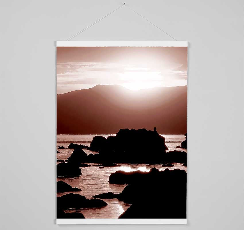 The Suns Mauve Ocean Rocks Hanging Poster - Wallart-Direct UK