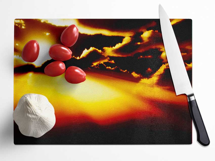 Sun Bursting Through The Clouds Glass Chopping Board