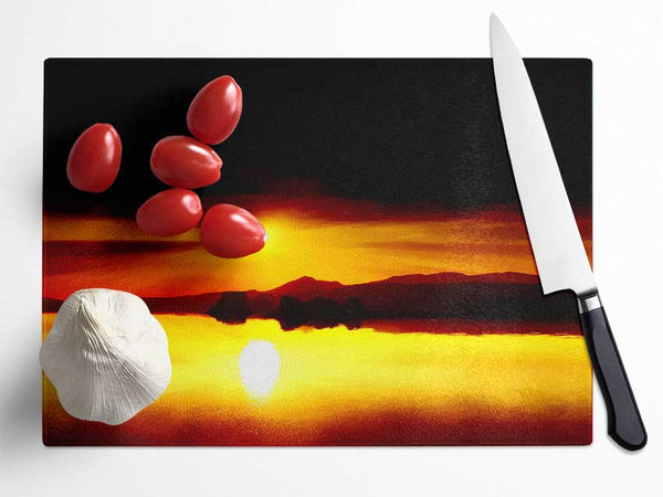 Red Waters Mountain Sunrise Glass Chopping Board