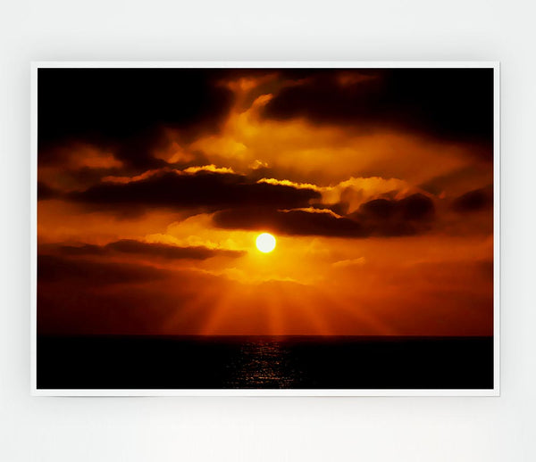 Golden Sun Rays Through The Clouds Print Poster Wall Art