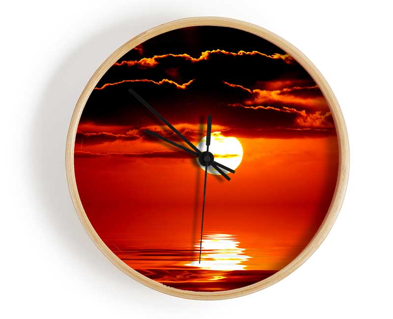 Orange Sun Clouds Over The Ocean Clock - Wallart-Direct UK