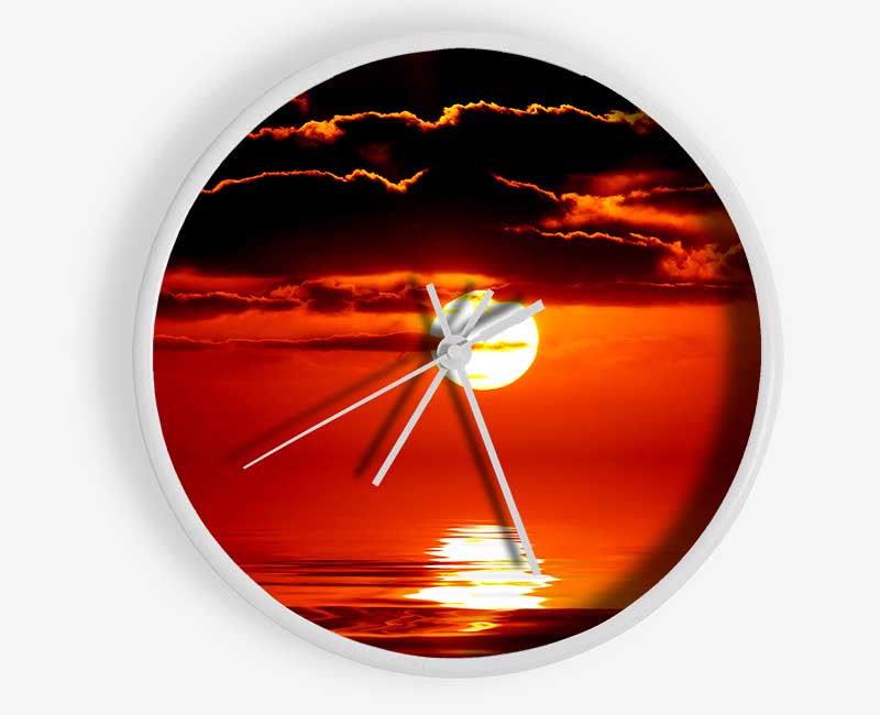 Orange Sun Clouds Over The Ocean Clock - Wallart-Direct UK