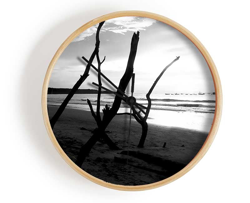 Driftwood Beach B n W Clock - Wallart-Direct UK