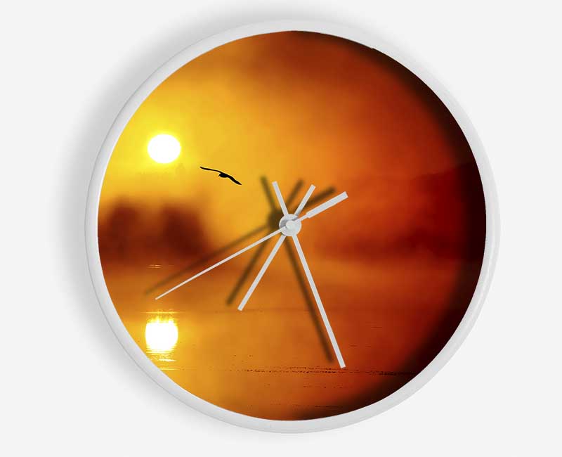 Birds Over The Golden Misty Lake Clock - Wallart-Direct UK