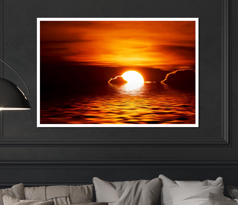 The Sun Falls In The Ocean Print Poster Wall Art