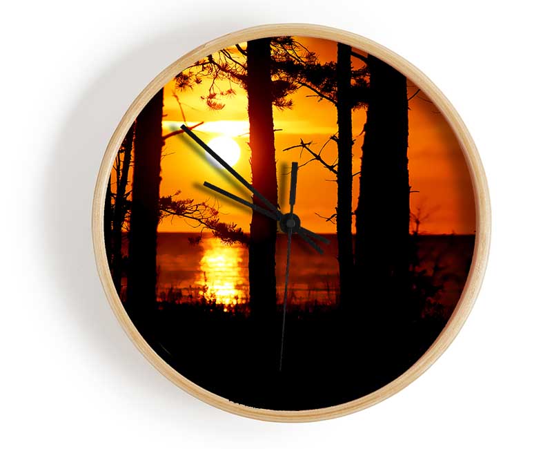 Orange Sunset Through The Trees Clock - Wallart-Direct UK