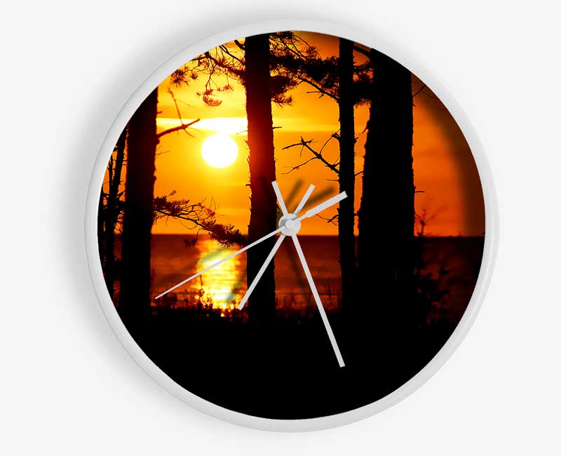 Orange Sunset Through The Trees Clock - Wallart-Direct UK