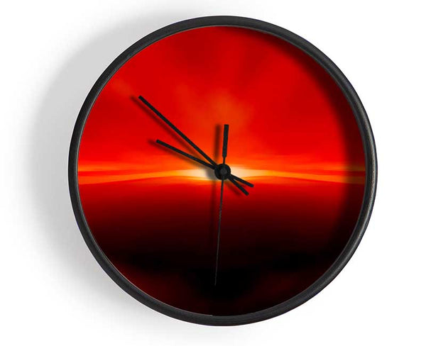 Red Abstract Sunblaze Clock - Wallart-Direct UK