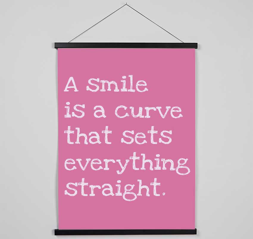 Motivational Quote Smile Is A Curve Pink Hanging Poster - Wallart-Direct UK