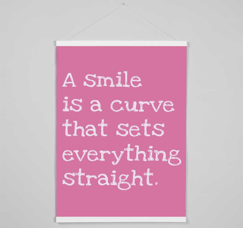 Motivational Quote Smile Is A Curve Pink Hanging Poster - Wallart-Direct UK