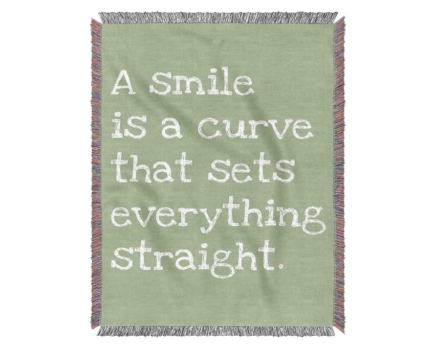 Motivational Quote Smile Is A Curve Lime Green Woven Blanket