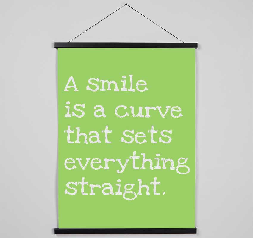 Motivational Quote Smile Is A Curve Lime Green Hanging Poster - Wallart-Direct UK