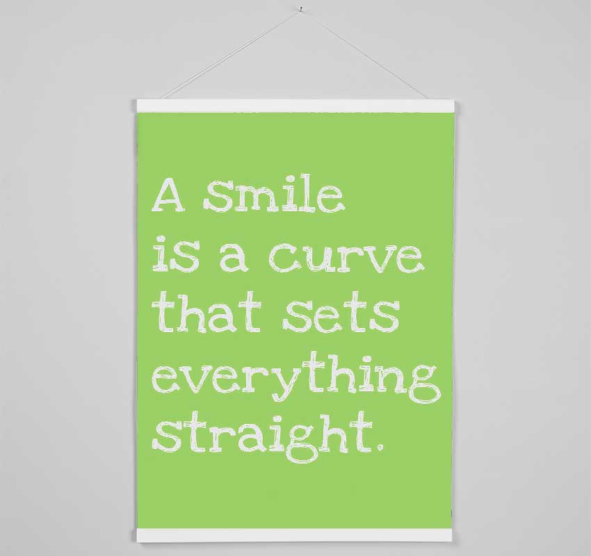 Motivational Quote Smile Is A Curve Lime Green Hanging Poster - Wallart-Direct UK