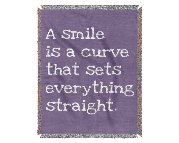 Motivational Quote Smile Is A Curve Lilac Woven Blanket