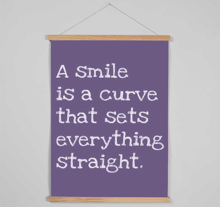 Motivational Quote Smile Is A Curve Lilac Hanging Poster - Wallart-Direct UK