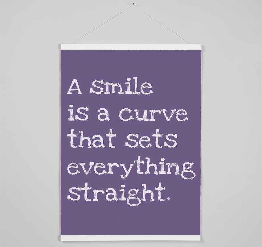 Motivational Quote Smile Is A Curve Lilac Hanging Poster - Wallart-Direct UK