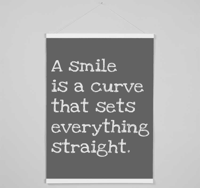 Motivational Quote Smile Is A Curve Grey Hanging Poster - Wallart-Direct UK