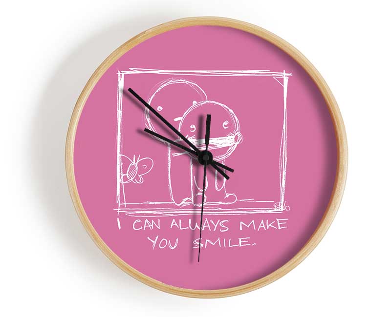 Love Quote I Can Always Make You Smile Pink Clock - Wallart-Direct UK