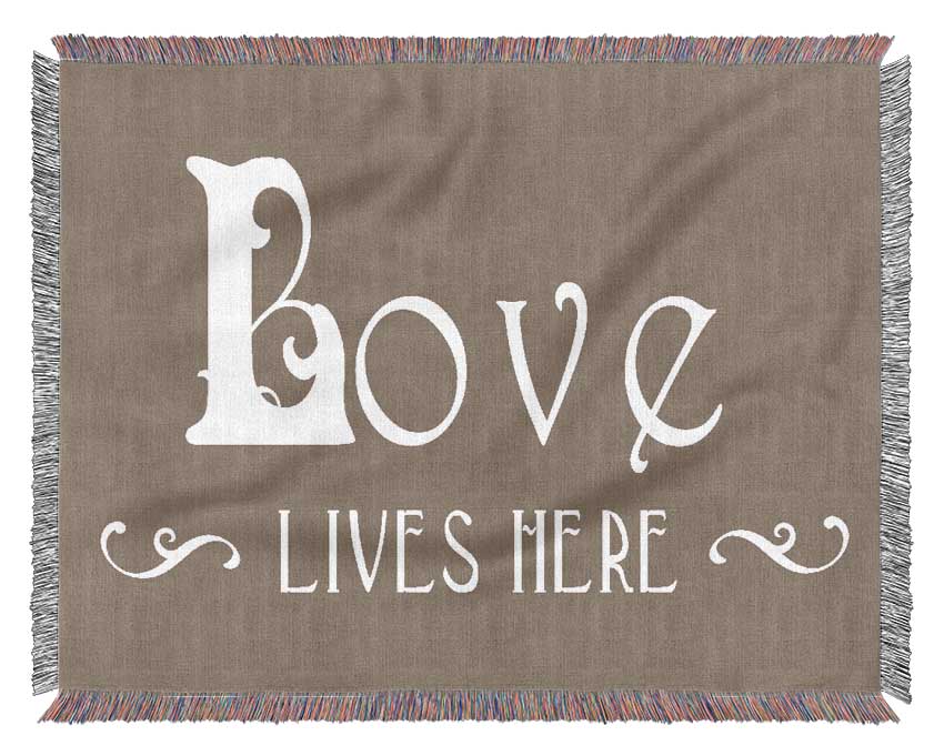 Love Quote Love Lives Here Vines Beige Woven Blanket