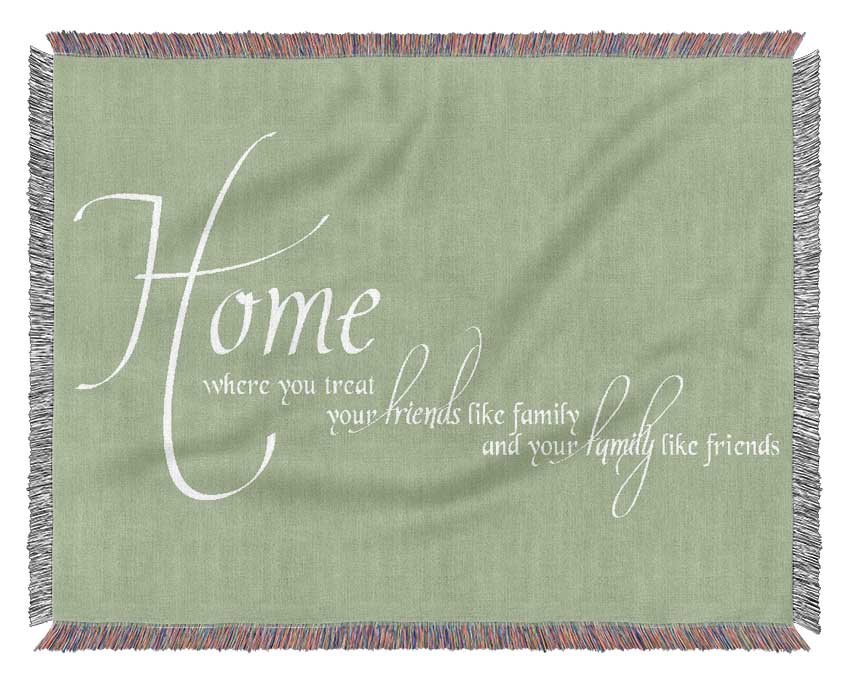 Family Quote Home Family Friends Lime Green Woven Blanket