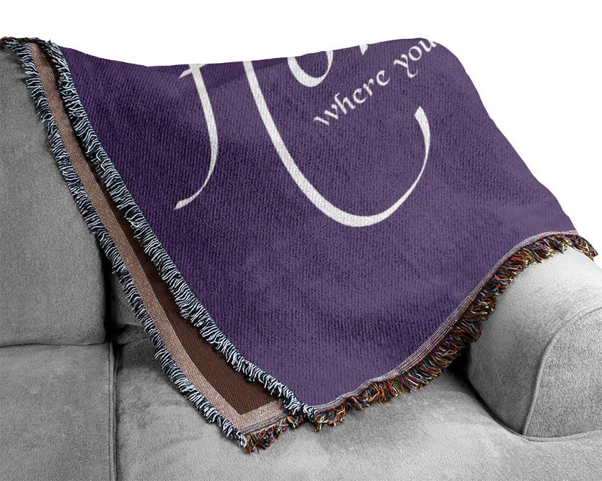 Family Quote Home Family Friends Lilac Woven Blanket