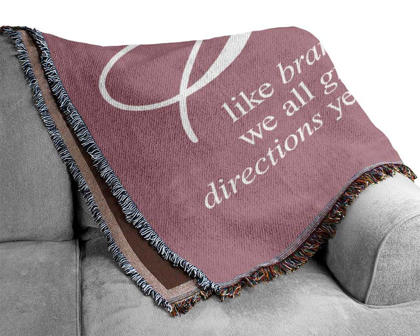 Family Quote Family We All Grow In Different Directions Pink Woven Blanket