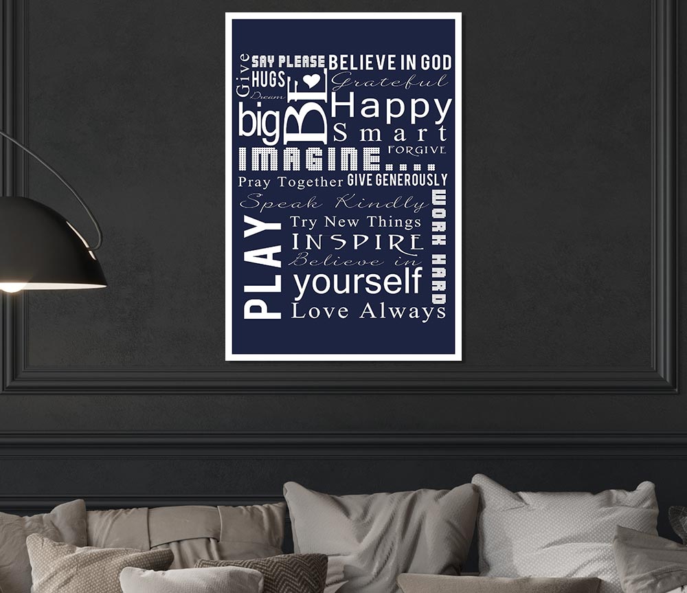 Home Quote Family Rules Be Happy Love Always Print Poster Wall Art