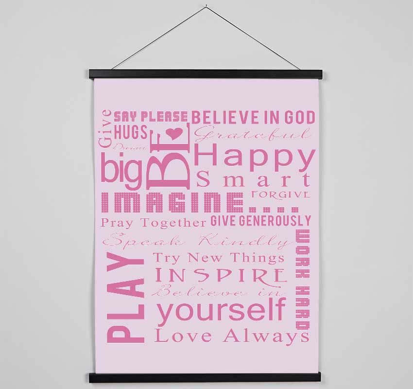 Home Quote Family Rules Be Happy Love Always Pink Hanging Poster - Wallart-Direct UK