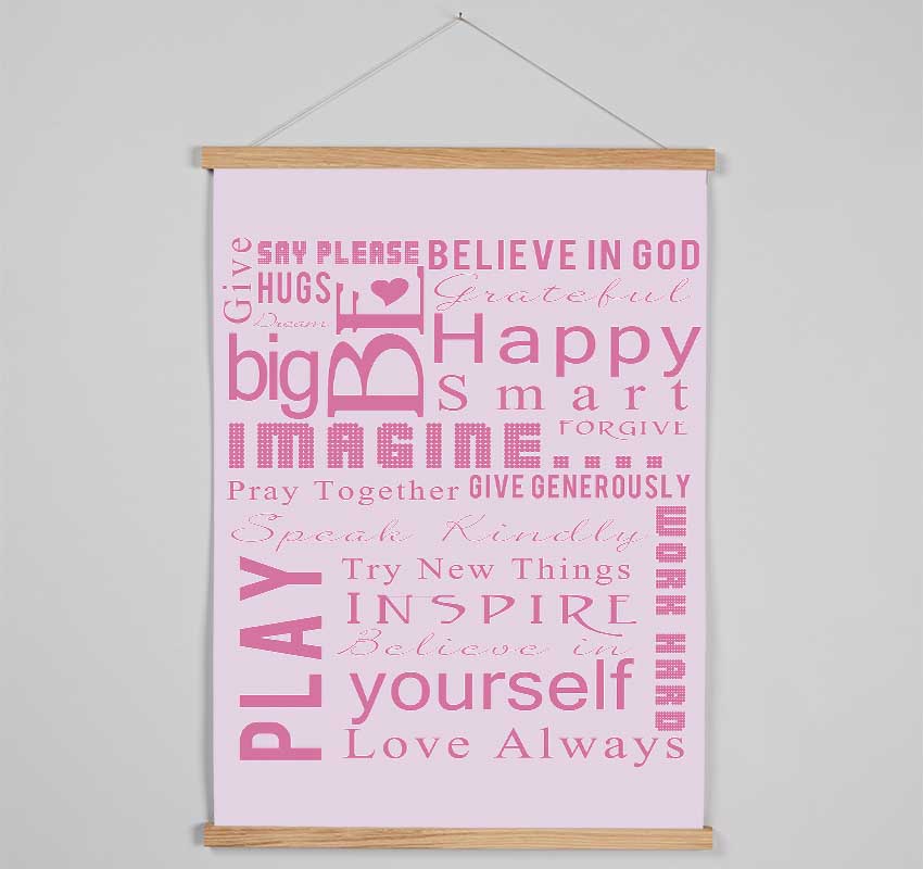 Home Quote Family Rules Be Happy Love Always Pink Hanging Poster - Wallart-Direct UK