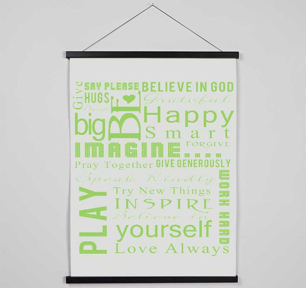 Home Quote Family Rules Be Happy Love Always Lime Green Hanging Poster - Wallart-Direct UK