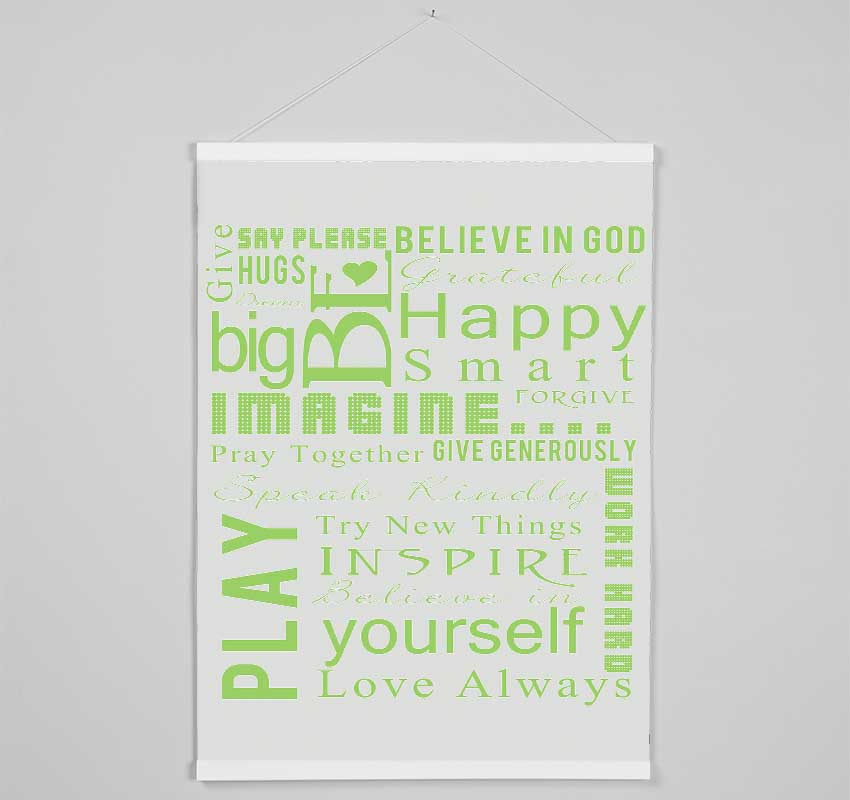 Home Quote Family Rules Be Happy Love Always Lime Green Hanging Poster - Wallart-Direct UK